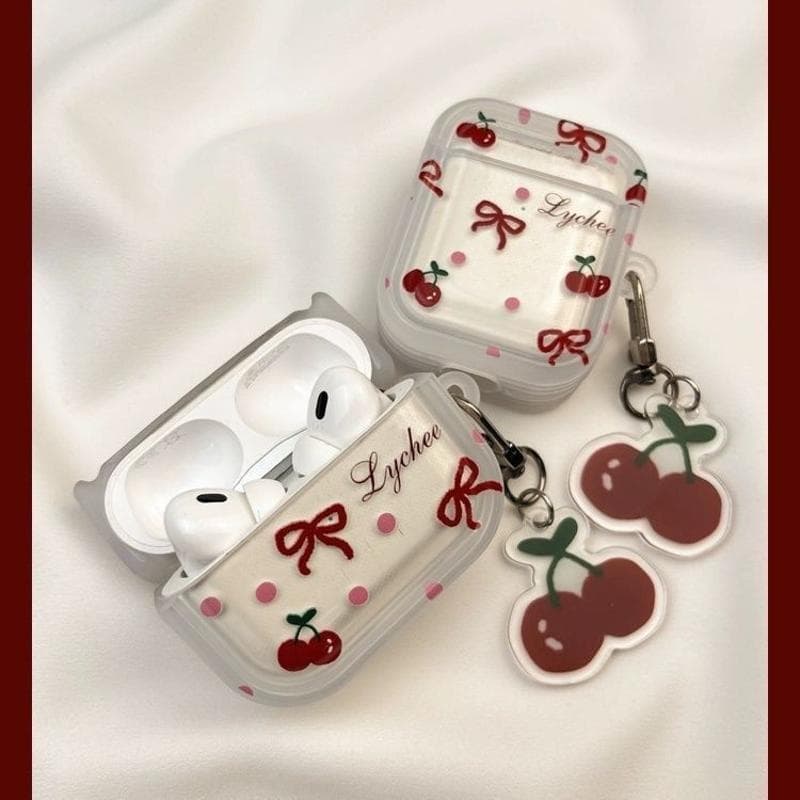 Bow Cherry Apple Compatible with New AirPods 4th Generation Case, AirPods Pro 2 Apple Earphone Cover