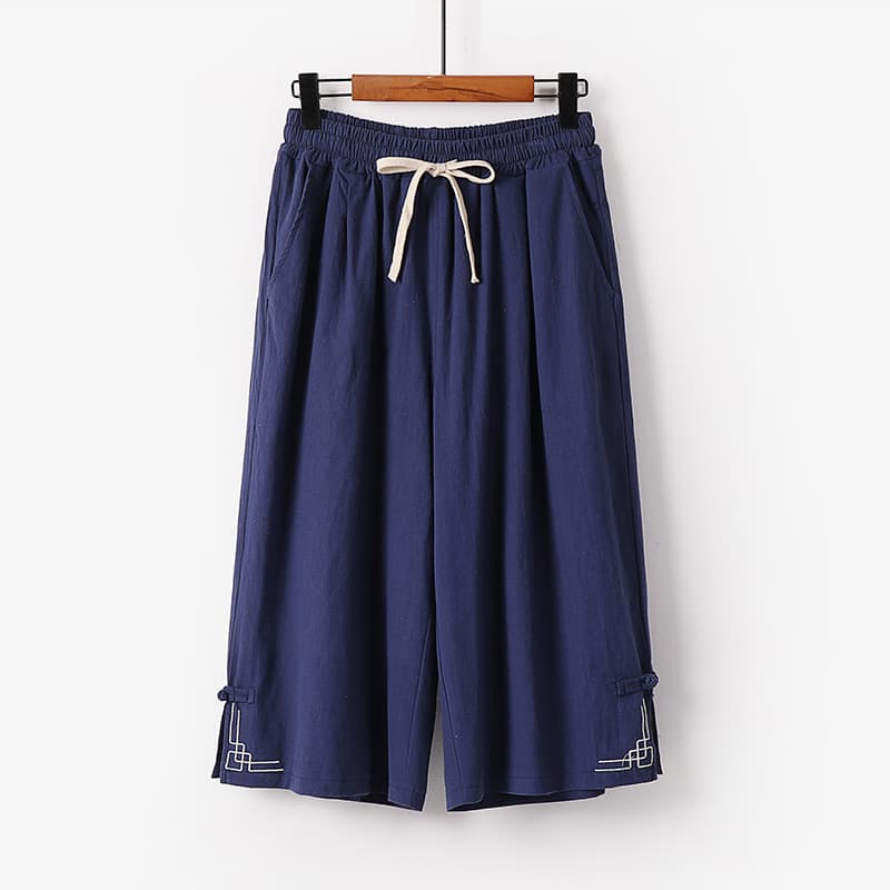 Summer Lightweight Cropped Pants Chinese Style Linen Shorts for Men Plus Size Casual Harem Cotton Linen 7/10 Length Pants