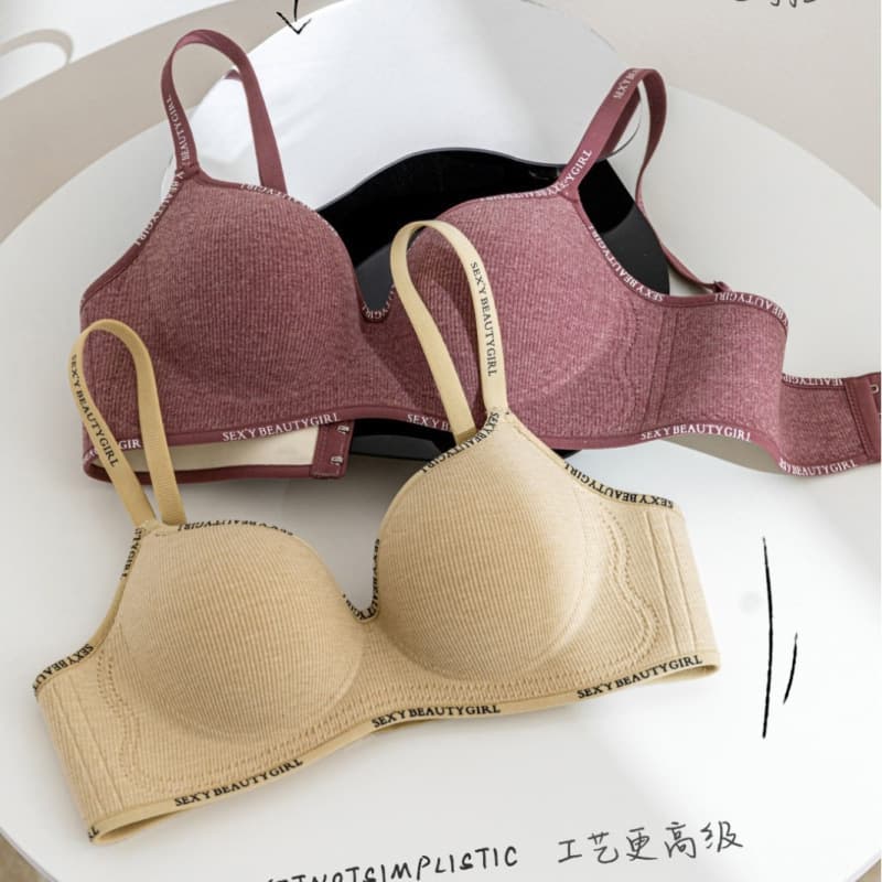 Cross-Border Small Bust Enhancing Letter-Print Bra for Women, Push-Up and Gathering Effect, Seamless One-Piece Thick Molded Cup Bra