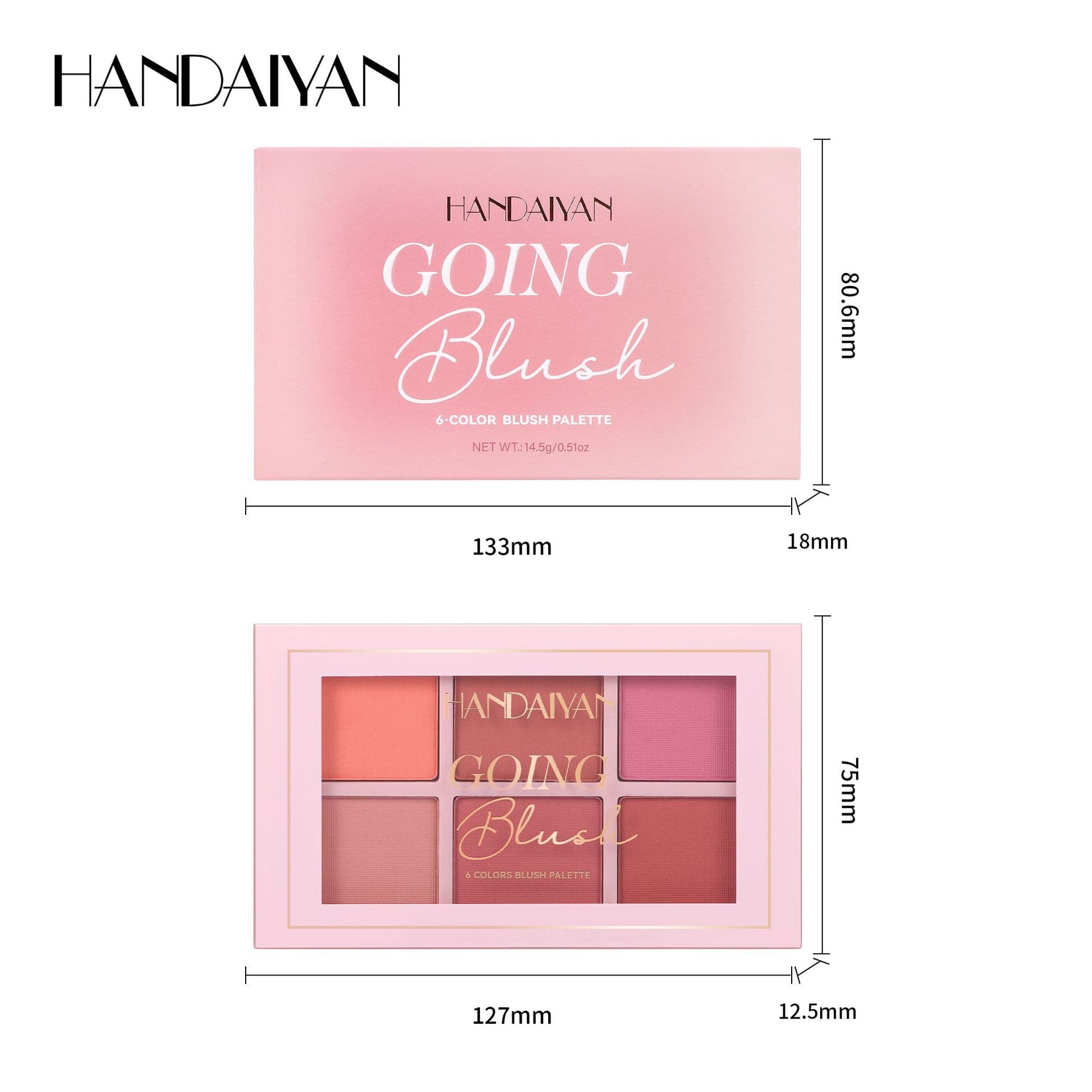 Handaiyan Six-Color Blush Palette Matte Powder Easy to Apply Long-Lasting Enhances Complexion Cross-Border Export Cosmetics