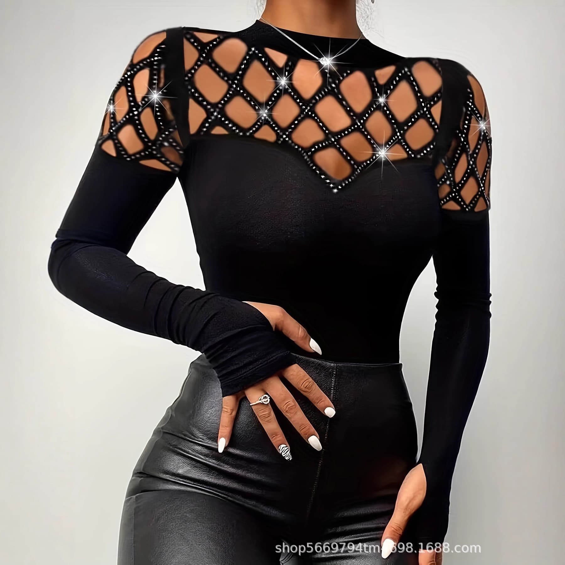 European and American long-sleeved bottoming shirt for women, new fashionable style shirt with long-sleeved slim sexy fashion party top