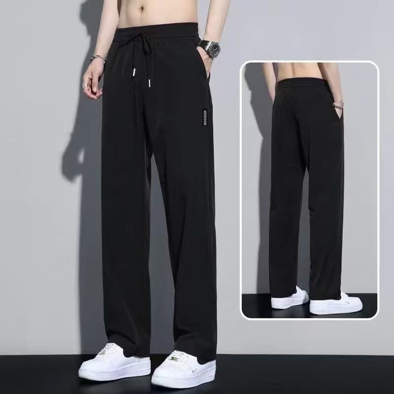 Men's Ice Silk Pants, Summer Plus-Size Stretch Quick-Dry Casual Pants, Loose, Sporty, Breathable, Straight-Leg Men's Pants for Work