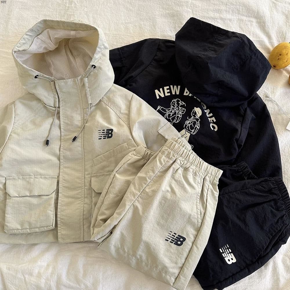 Kids Hooded Windbreaker Set Boys Spring Autumn Toddler Cargo Jacket Letter Print Baby Two-Piece Outfit Girls Stylish
