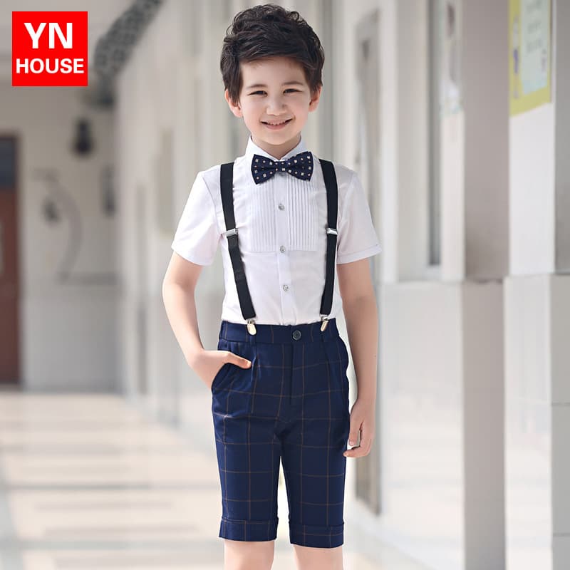 Children's flower girl dress host boy piano performance costume chorus overalls little boy performance suit summer