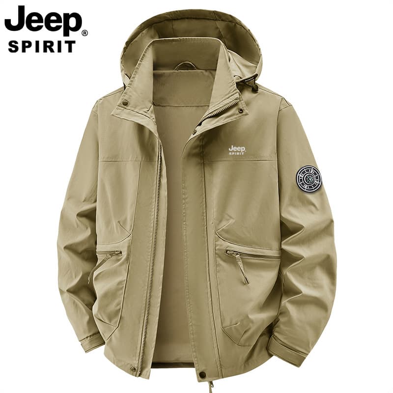 JEEP SPIRIT New Spring/Autumn Warm Jacket for Men, Fashionable Solid Color Hoodie, Casual 7667