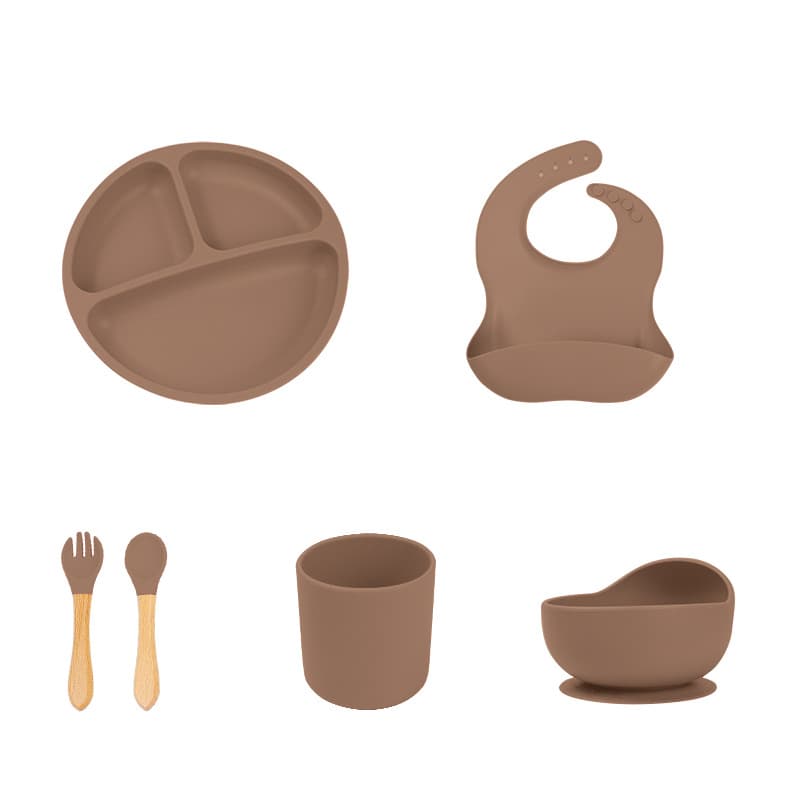 Cross-border Silicone Dinner Plate Set Baby Food Bowl Silicone Spoon Feeding Utensils Suction Cup Kids Divided Plate