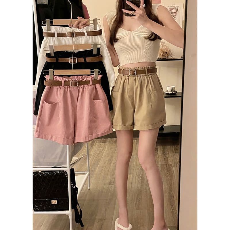 Pure cotton washed summer Korean style new high waisted slimming large size shorts wide leg pants large size casual pants women's pants