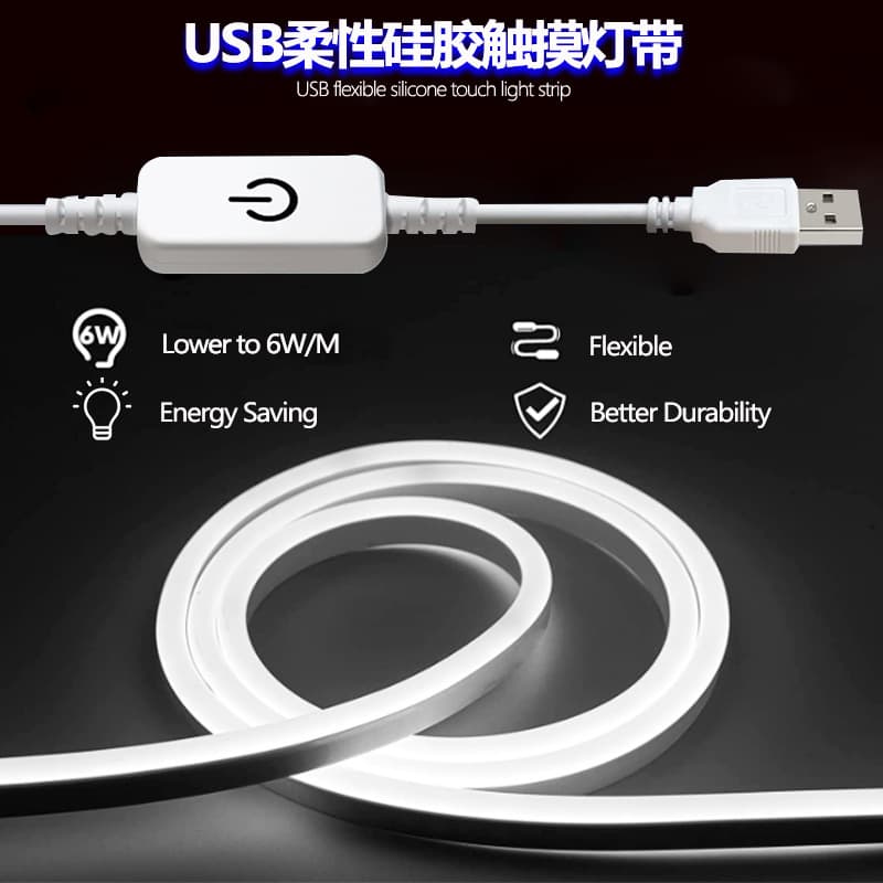 Usb Touch Single-color Neon Flexible Diy Silicone Dimmable Light Strip Live Broadcast Fill Light Atmosphere Makeup Mirror Front