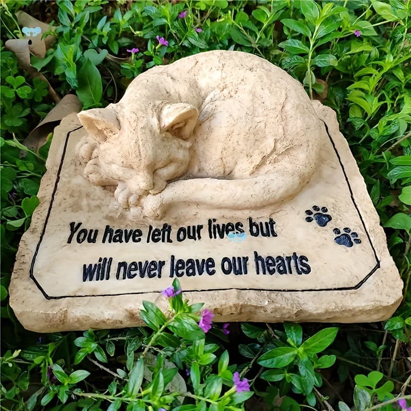 Cat Memorial Garden Stone Statue Sleeping Cat Design Garden Stone Carving
