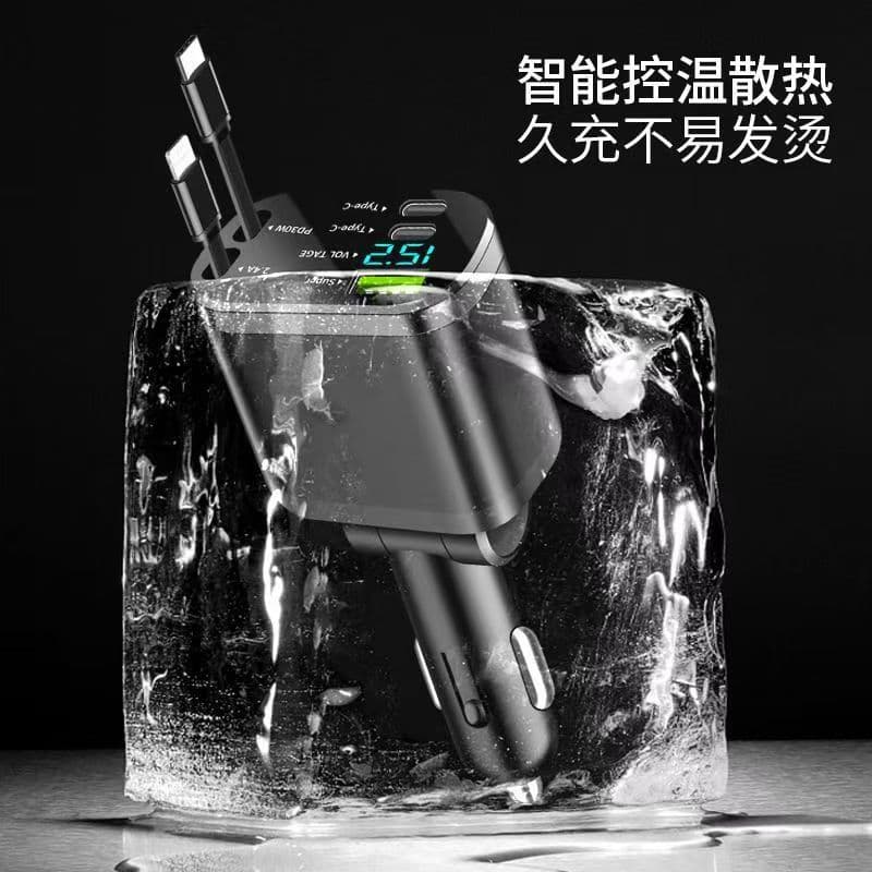 Cross-border Vehicle Phone Charger 2-in-1 Digital Display Dual Retractable Cable PD Fast Charging Compatible with Huawei and Apple