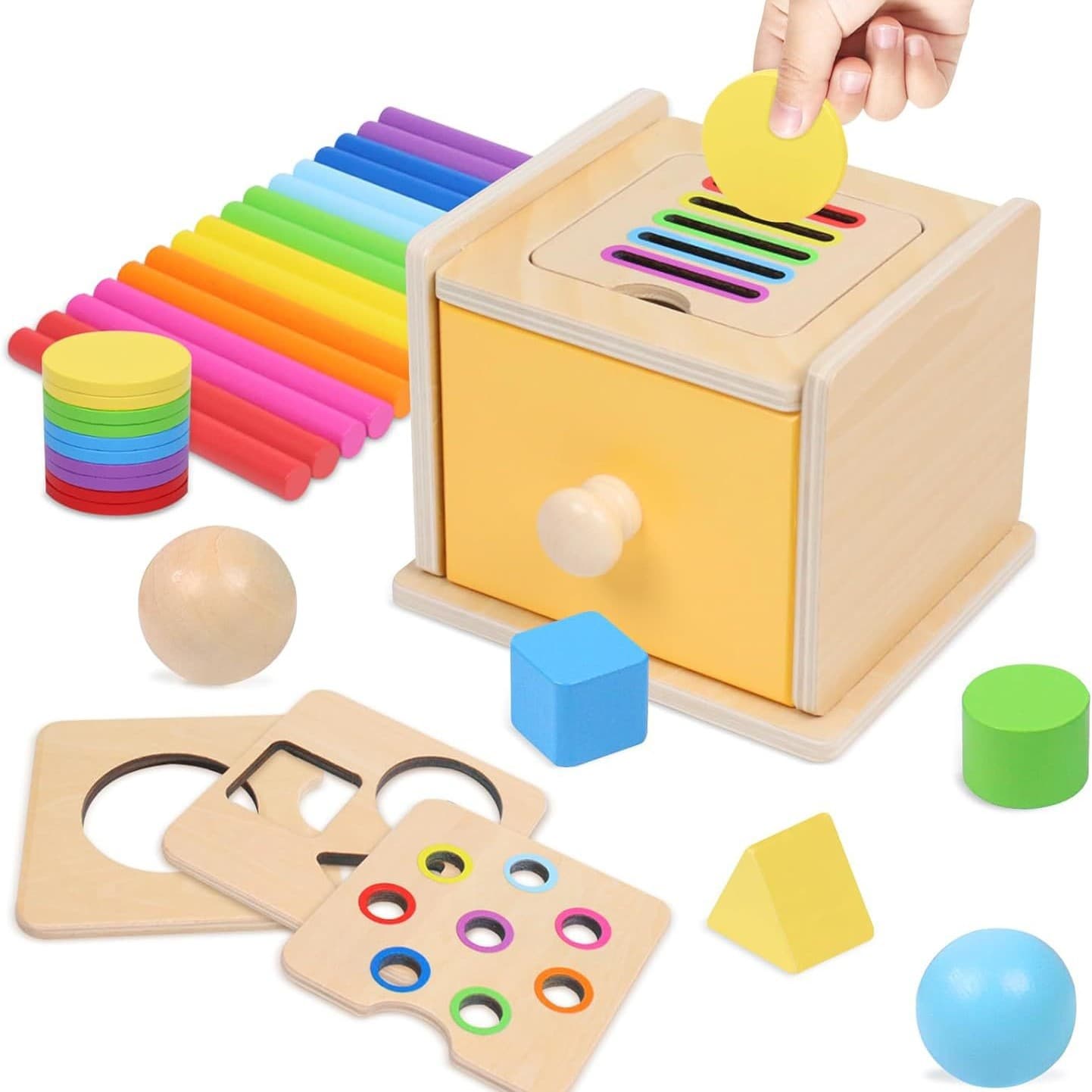 Cross-border Wooden Montessori 2-in-1 Intelligence Box Ball Drop Coin Drop Box Montessori Infant Toddler Intellectual Development Toy