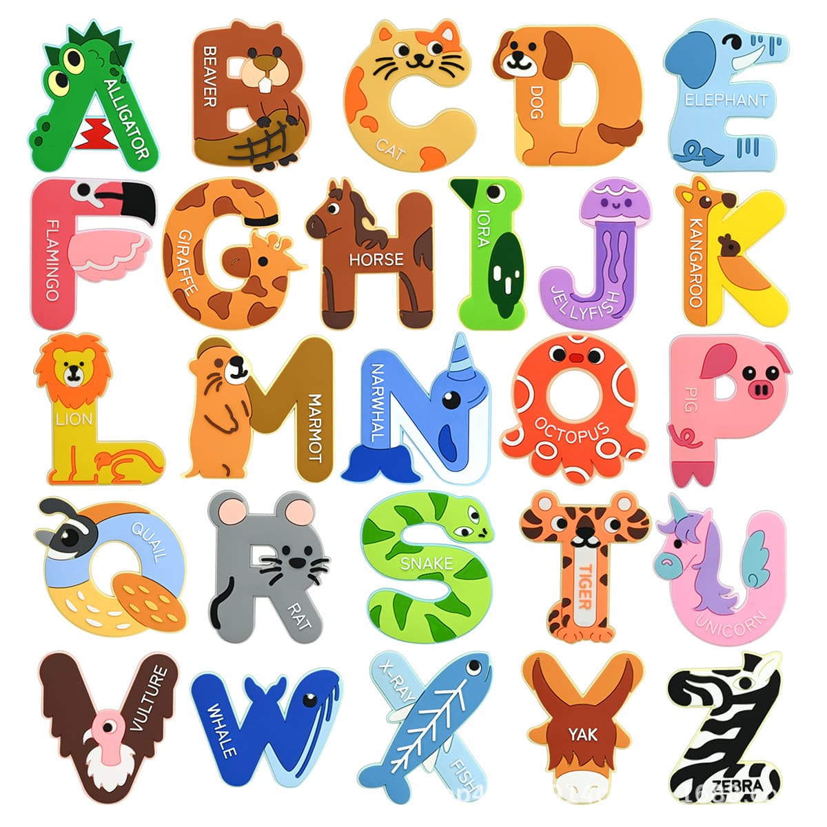 Cute animal letter glue refrigerator magnet, children's early education magnetic pvc soft glue refrigerator magnet, cross-border Amazon