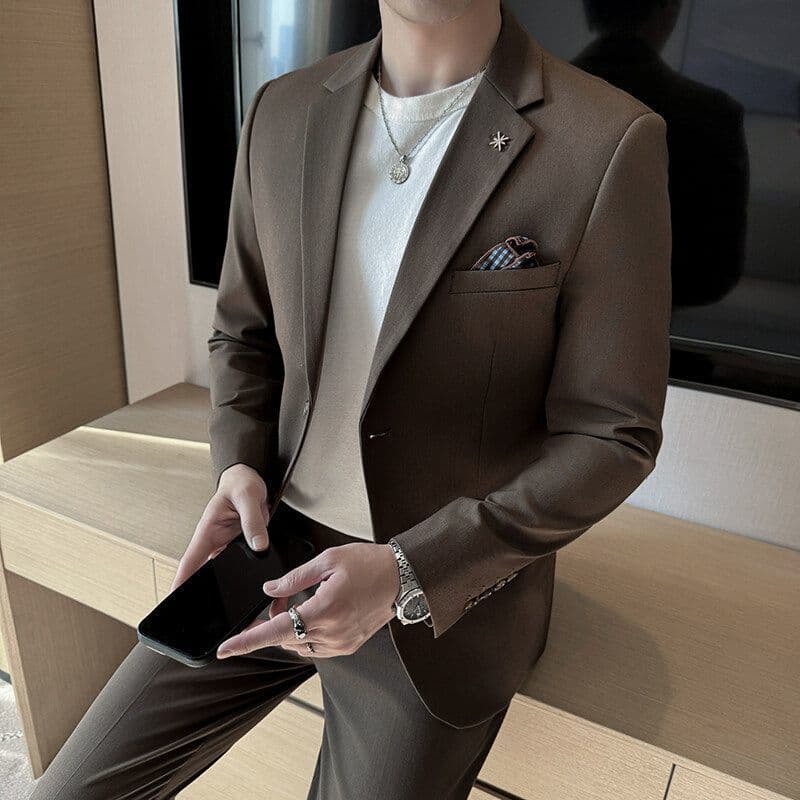 Korean Style High-end Suit Set, Bad Boy Style Groom/Groomsman Attire, Teen Slim Fit Two-Piece Suit, Trendy