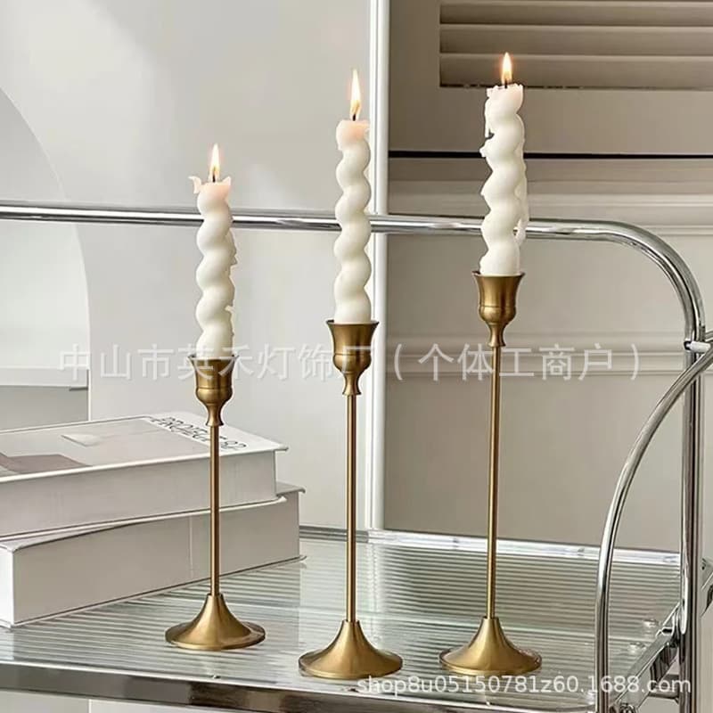 Cross-border candle holder metal iron art ornaments brass color wedding candle ornament craft brass candle holder retro