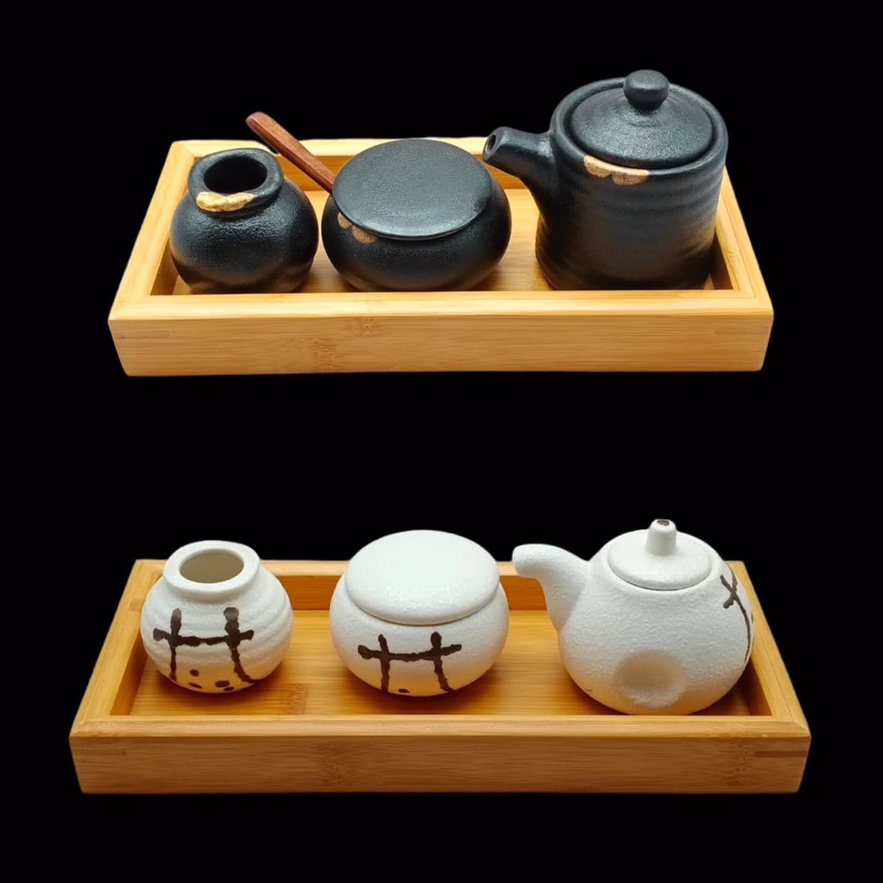 New Sino-Japanese Ceramic Tableware Set - Chili Bowl, Toothpick Holder, Soy Sauce Bottle Desktop Condiment Set 3-Piece Commercial