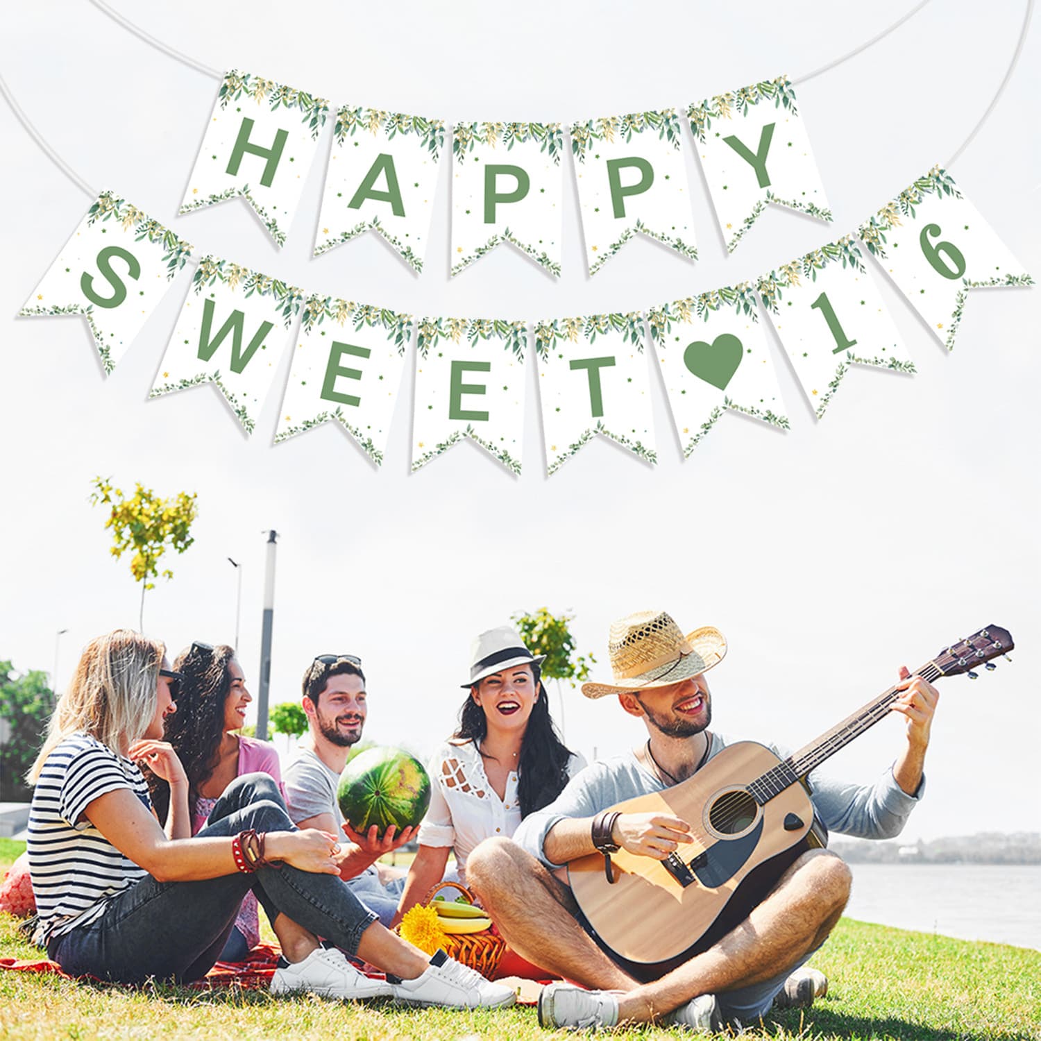 Happy Sweet 16 Birthday Theme Pull Flag 16 Birthday Party Decorative Supplies Sage Outdoor
