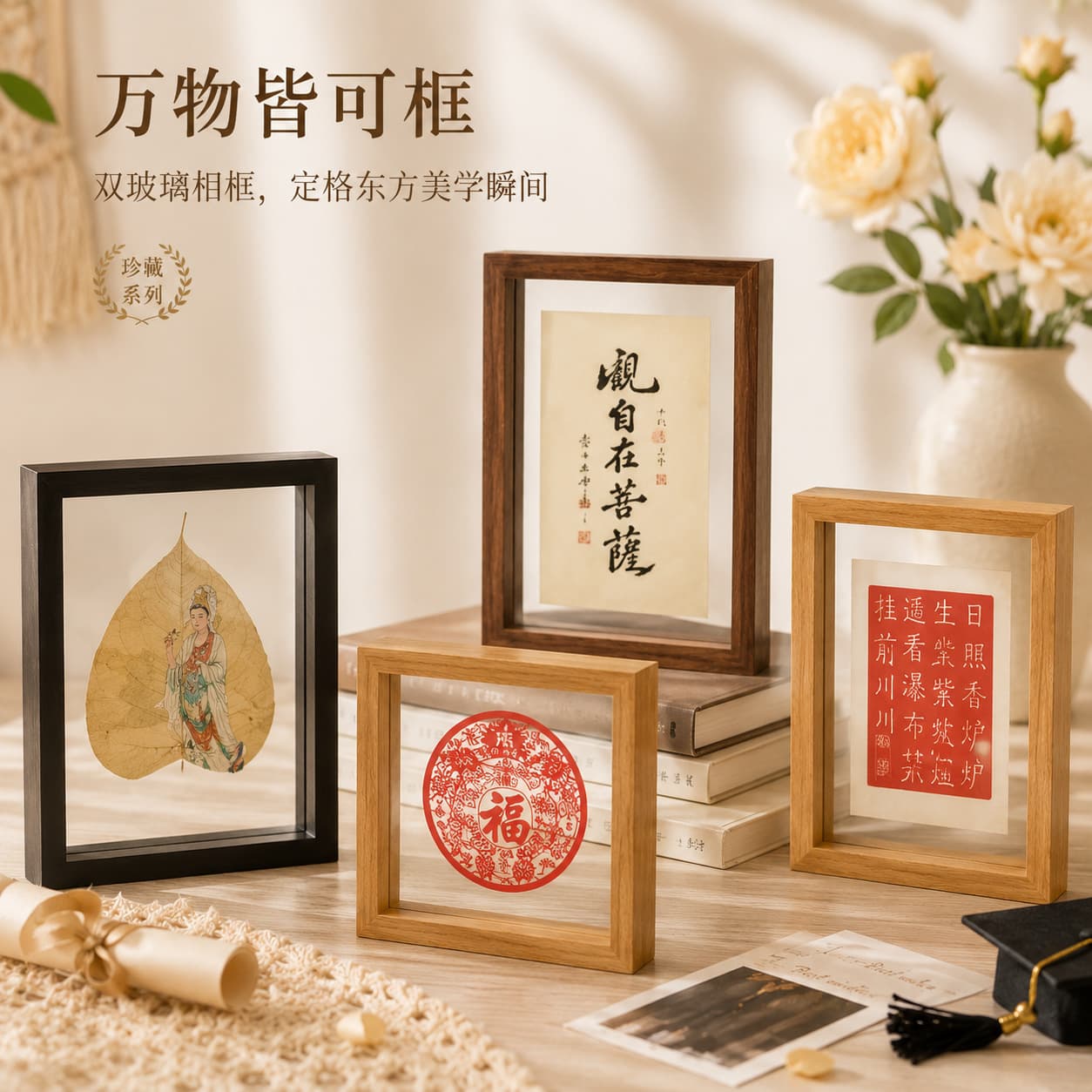 Double-sided transparent floating photo frame photo table mounting calligraphy frame postcard polaroid glass embossed display stand