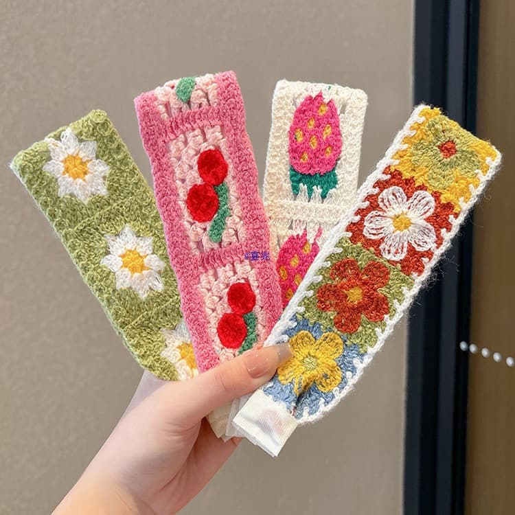 Knitted Velcro hair clips headbands for women, forehead bangs clips, fringe styling, French floral face wash headbands