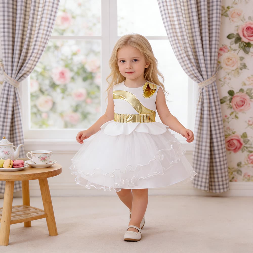 Girls' 1-Year-Old Princess Dress, Baby Puffy Mesh Dress, Toddler Girl Performance Dress