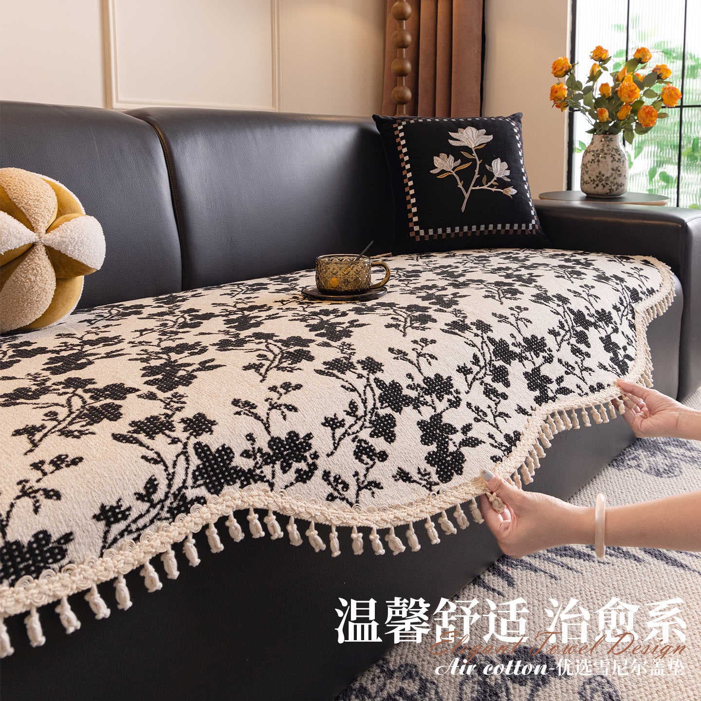 Vintage Premium Shaped Sofa Cushion Cover Season Universal Lawrence Leather Sofa Dedicated Seat Pad Non-Slip Cover Cloth