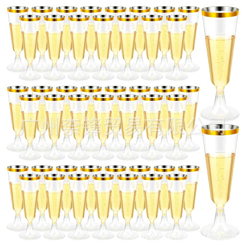 Golden champagne glass 150ml cross-border disposable cocktail glass plastic red wine glass goblet martini glass