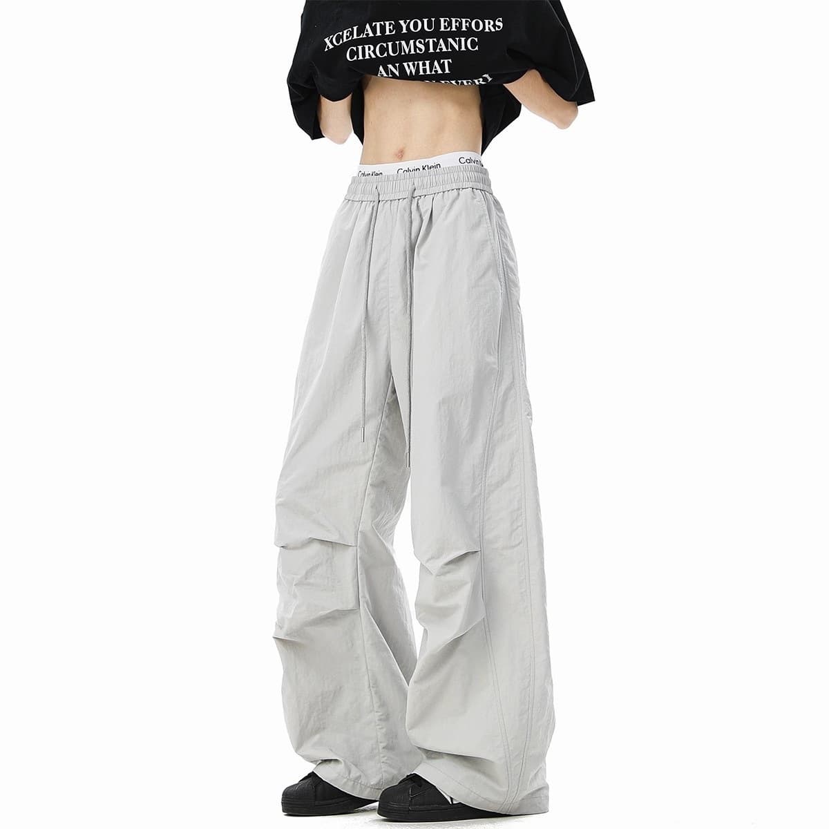 Cross-Border Supply American-Style Pleated Paratrooper Cargo Pants for Men and Women, Spring Trendy Loose Fit, Wide-Leg Curved Knife Pants, Quick-Dry