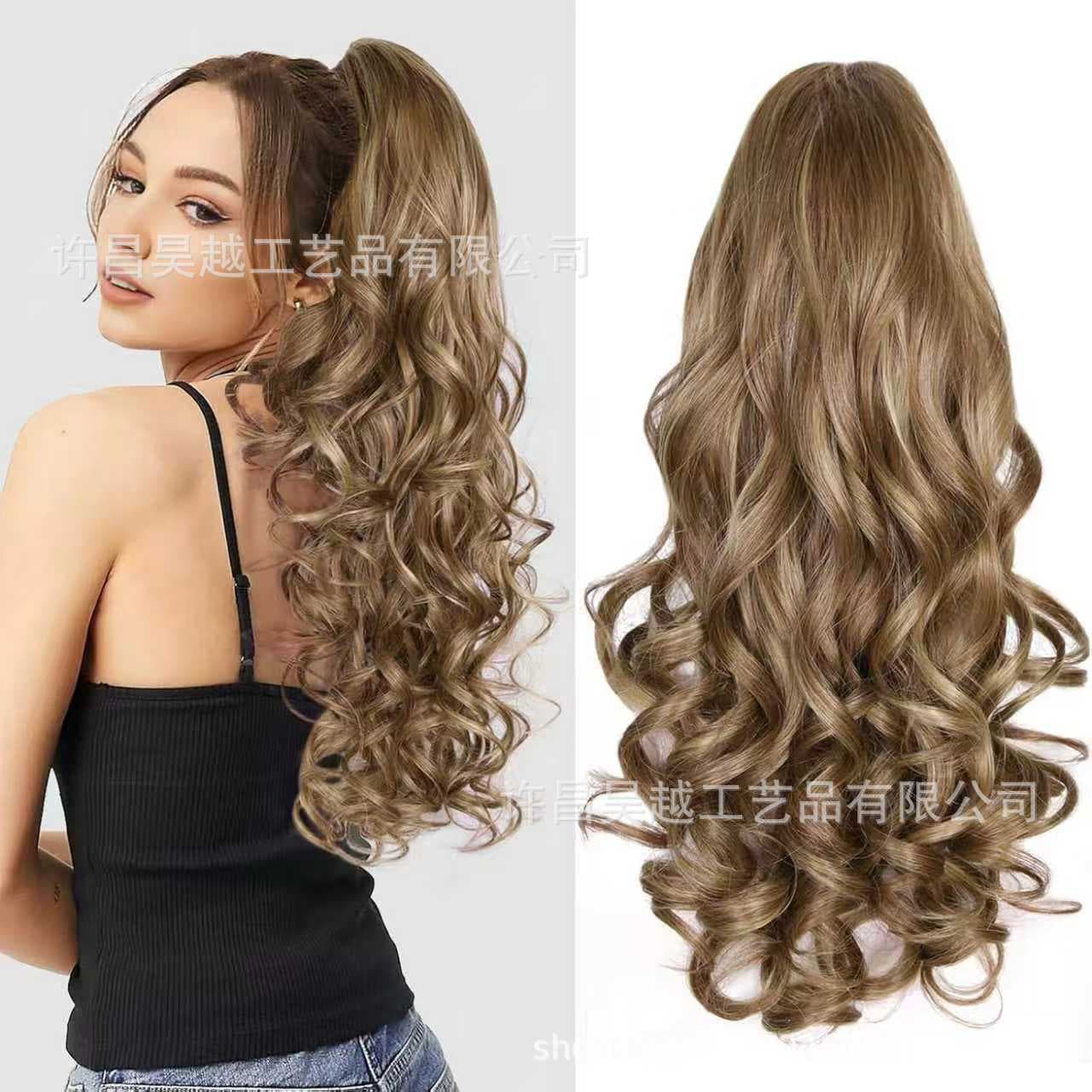 Cross-border foreign trade, European and American wholesale, hair clip, big wavy ponytail wig, fluffy, invisible big curls, pear-shaped wavy ponytail