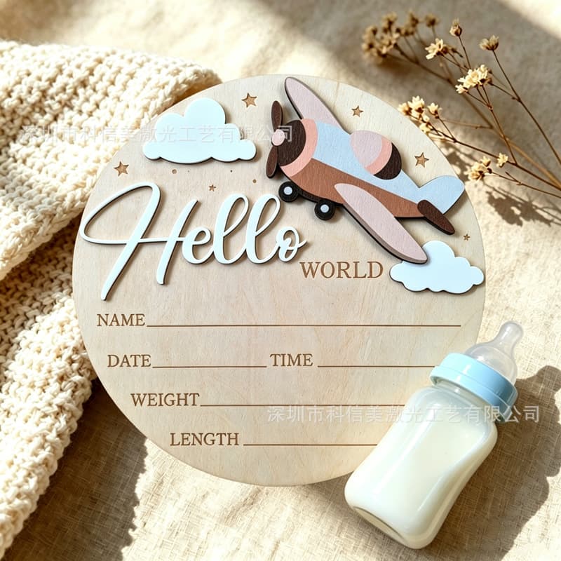 Cross-Best-Selling Hello World Baby Photo Prop Infant Growth Milestone Month Wooden Disc