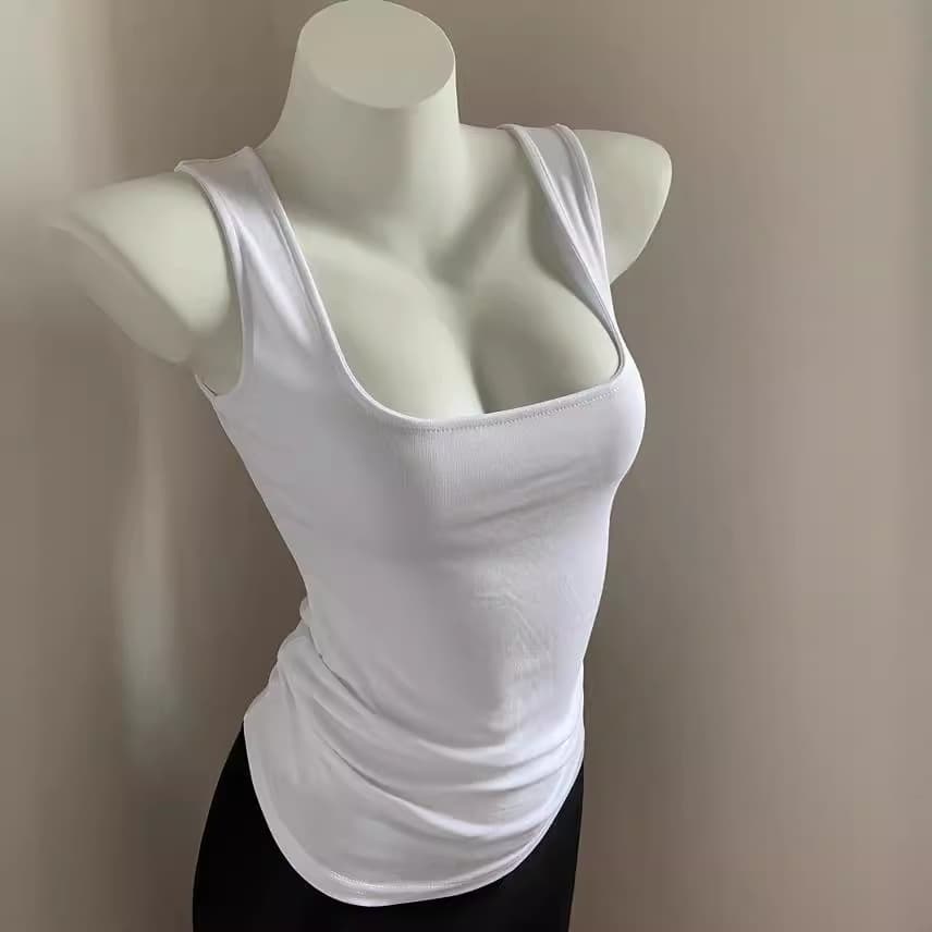 Trendy Low-Cut Wide Neckline Vest Top for Women, U-Neck Slim Fit Enhances Bust, Conceals Side Boobs, Wide Straps, Inner Layering Camisole