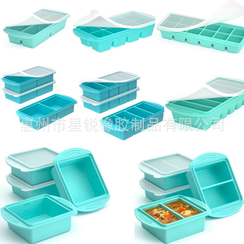 Food-Grade Silicone Ice Cube Tray Long Strip Large Ice Mold Commercial Whiskey Food Storage Container with Lid Soup Freeze Tray