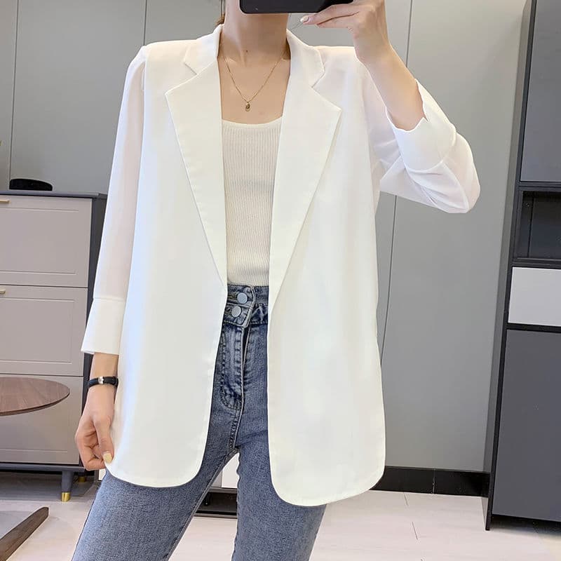 Chiffon Blazer Jacket Women Spring Summer New Korean Loose Sun Protection Mid-Long Air Conditioning Cardigan Thin