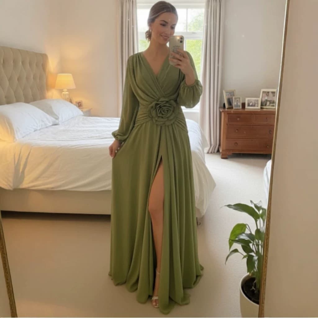 Foreign trade dress 2026 cross-border European and American Amazon three-dimensional rose waist long-sleeved slit dinner floor-length dress