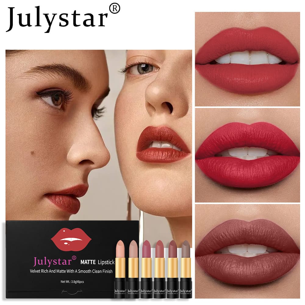 TEMU Exclusive Velvet Matte Smooth Non-Stick 6-Piece Lipstick Set Matte Black Tube Lipstick Wholesale Stock
