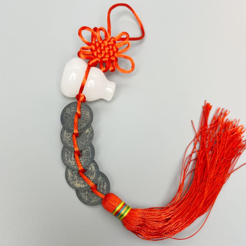 Black Bronze Antique-style Five Emperor Coins White Jade Gourd Peach Wood Gourd Brass Door Threshold Charm Chinese Knot Pendant