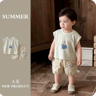 Infant Toddler Summer Two Piece Set for Boys, Sleeveless Shorts Casual Two Sets Adorable Circus Bear Two Piece Set