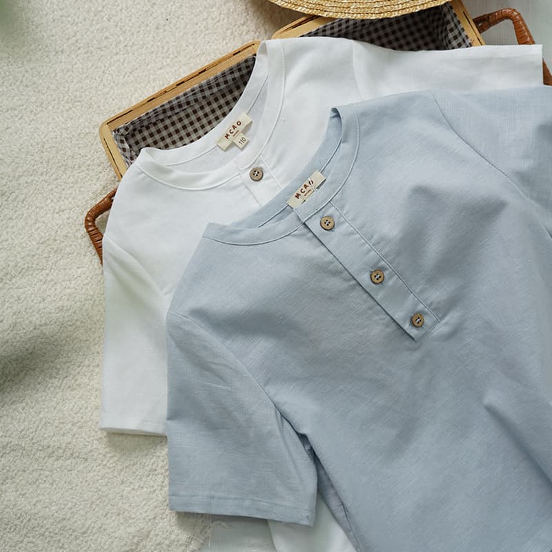 Cotton and linen round neck children's T-shirt 26 summer new style for boys and girls, refreshing, cute, casual and breathable solid color shirt t