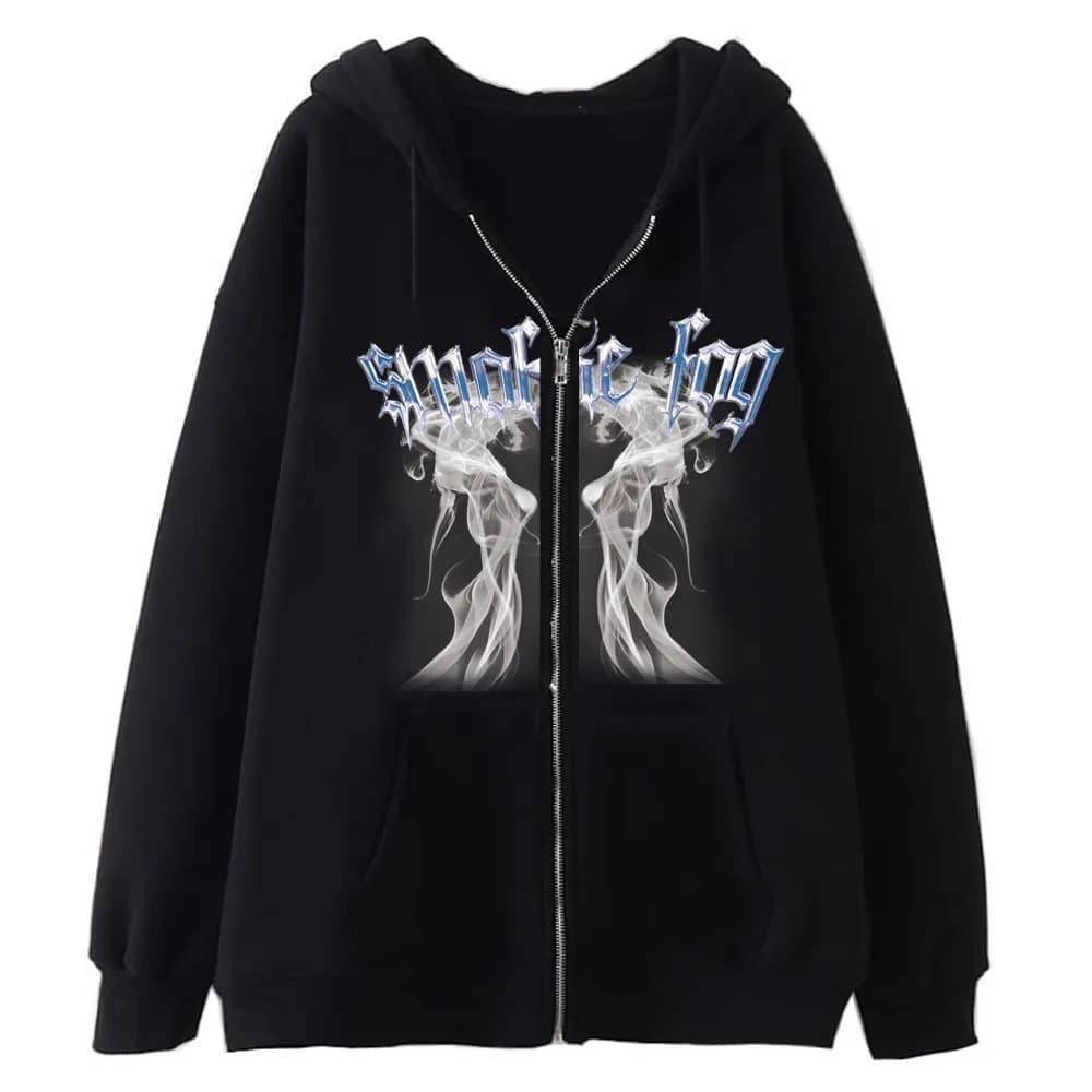 Unisex Large Size Skeleton Print Zipper Hoodie Sportswear Cotton Long Sleeve Youth Trendy Gothic Couple Harajuku Style Sweatshirt