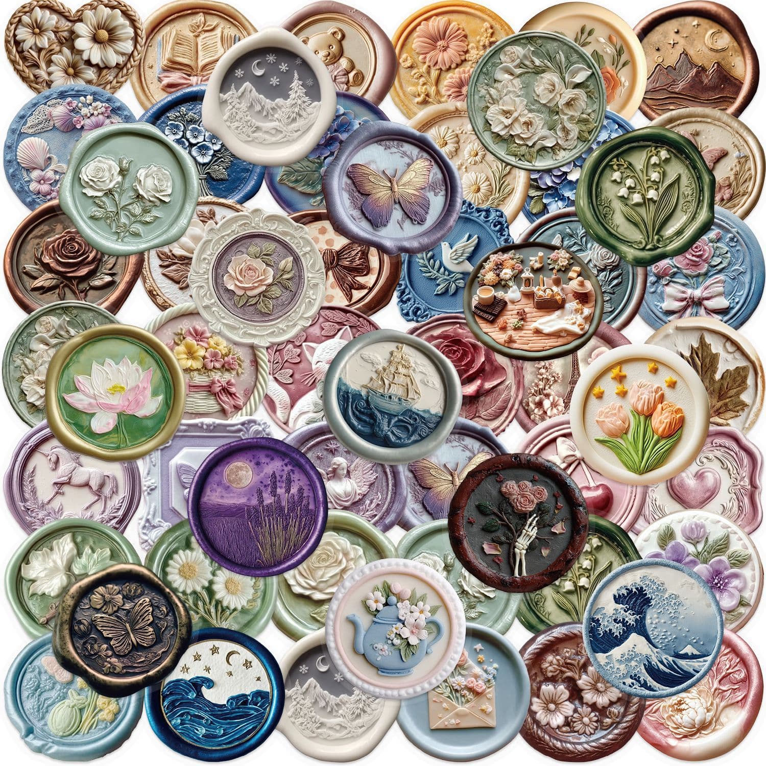 50 Transparent Cartoon Embossed Sticker Pack Waterproof Clear PET Journaling Decals for Guitar Notebook