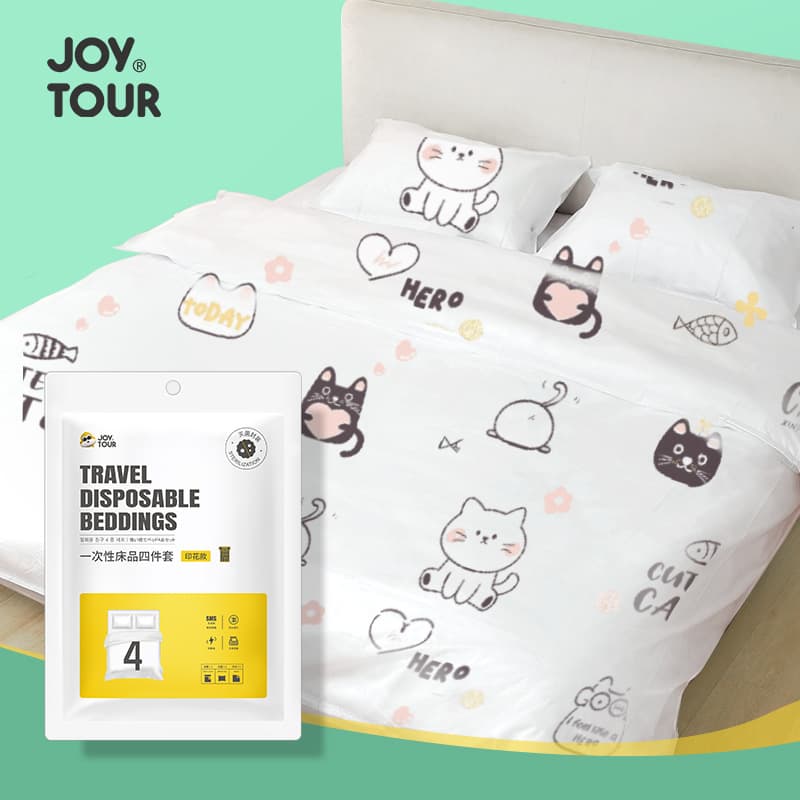 Disposable Bed Sheet, Pillowcase, and Duvet Cover Set Printed Hotel Supplies Travel Kit Disposable Bed Sheet