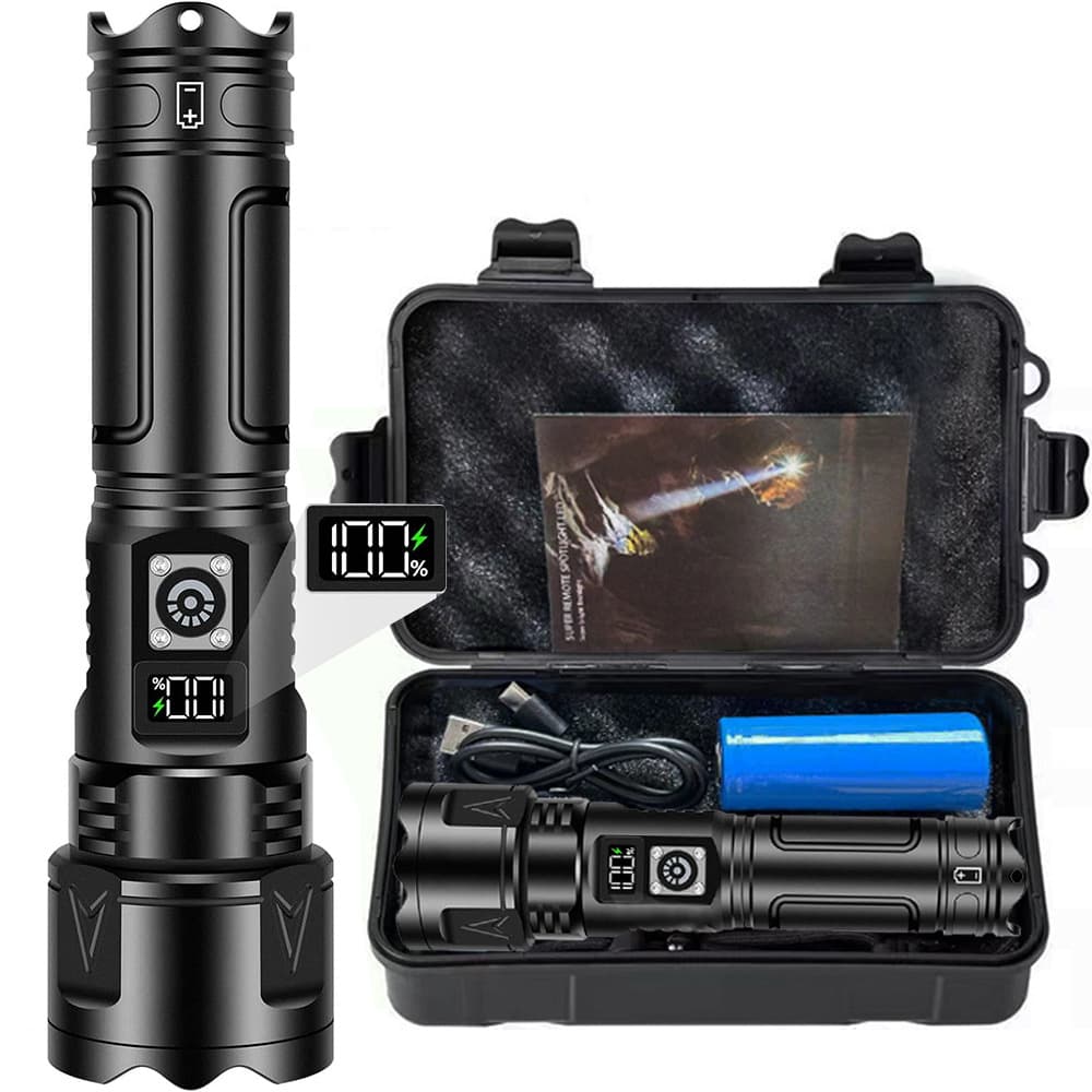 Cross-Border High-Power White Laser Outdoor Lighting Multi-Function Strong Light Digital Display Multi-Function Type-C Rechargeable Flashlight