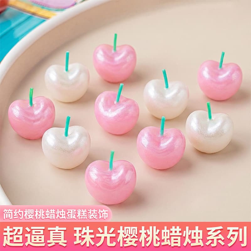 Korean-style mini cherry candles for birthday cake decoration, simulated cherry candles for dessert baking decoration