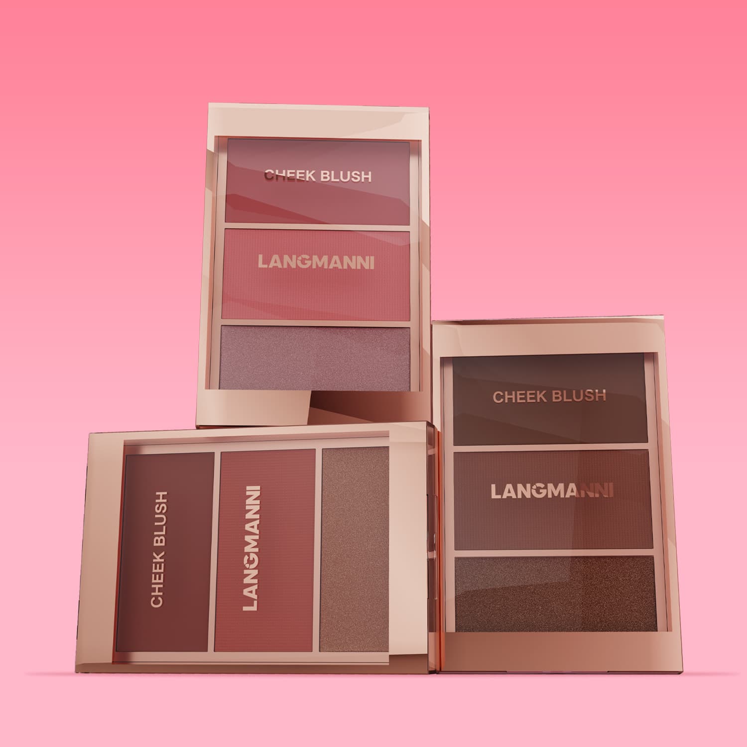 LANGMANNI Three-Color Blush Contour Highlight Palette Brightens Eyes Multifunctional Three-in-One Blush Palette Cross-Border Special