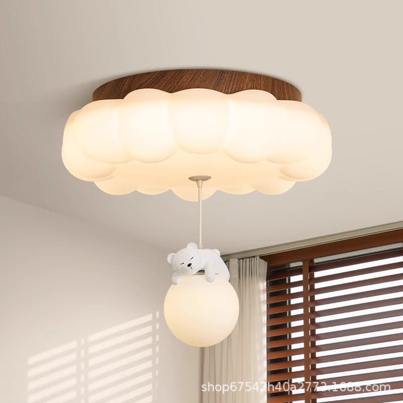 Creamy Bear Kids Room Chandelier Cloud Light for Boys and Girls, Warm Baby Room Light, Eye-Protective Children's Bedroom Light