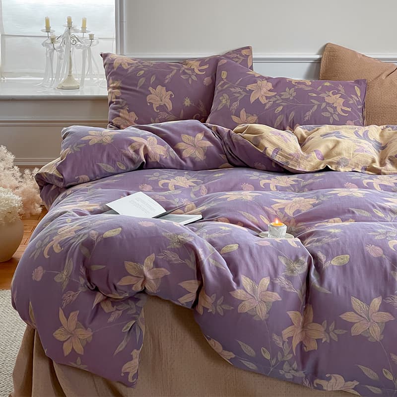 Qinghe~ 2024 New Pure Cotton Yarn-Dyed Jacquard Double-Layer Gauze Four-Piece Set, Pure Cotton Duvet Cover, Bed Sheet, Bedding