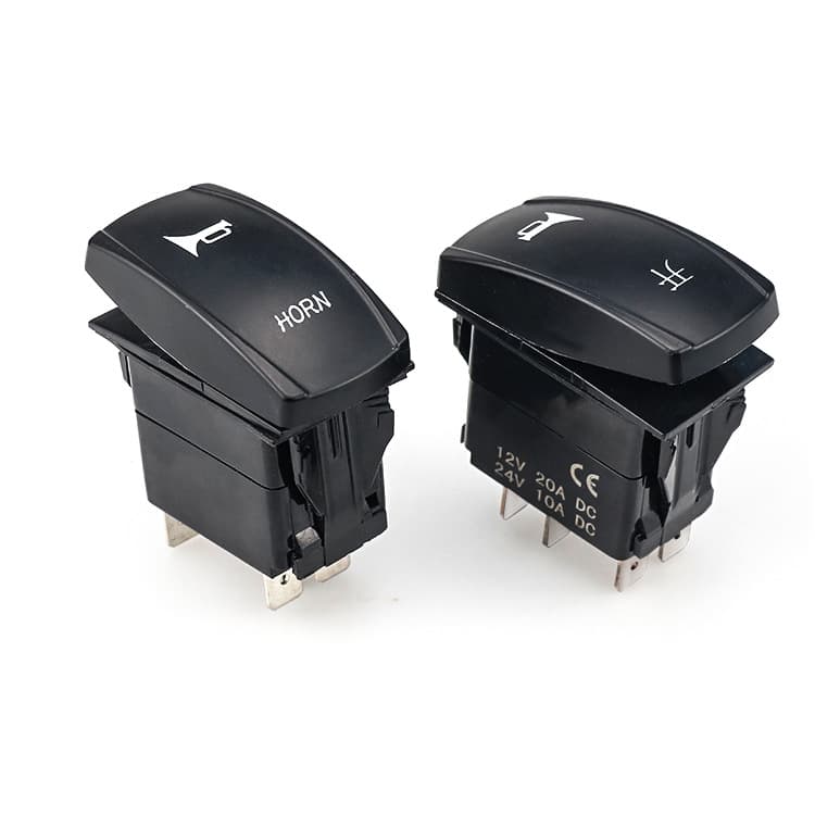 12V 24V Car Boat Trailer Yacht Dual LED Rocker Switch Horn Blue Light 5-Pin Reset Horn Switch