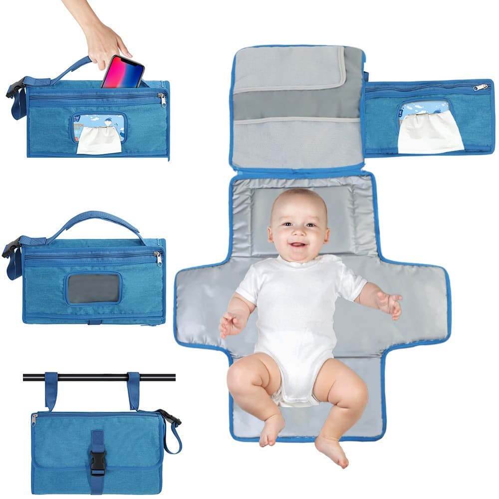 Baby Waterproof Diaper Changing Pad, Multi-functional with Wet Wipes Pocket, Portable Travel Changing Mat
