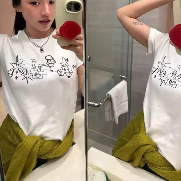 Guangzhou Shisanxing R*S*! 2026 Spring/Summer Versatile Youthful Printed Casual Slimming Short Sleeve T-Shirt Top