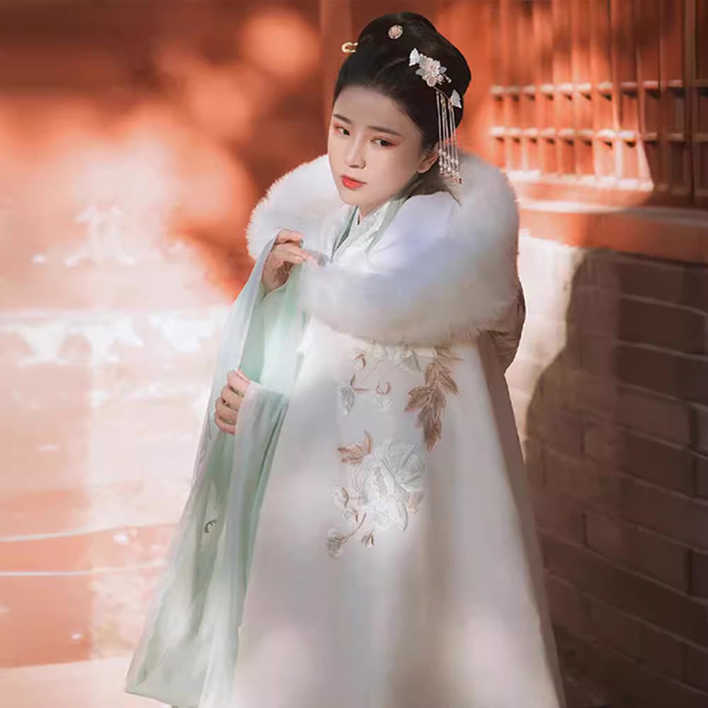 Thickened Fleece-Lined Women's Shawl Hanfu Mantle Autumn/Winter New Arrival Nan Wen Hanfu Hairpin Long Ancient Costume Student