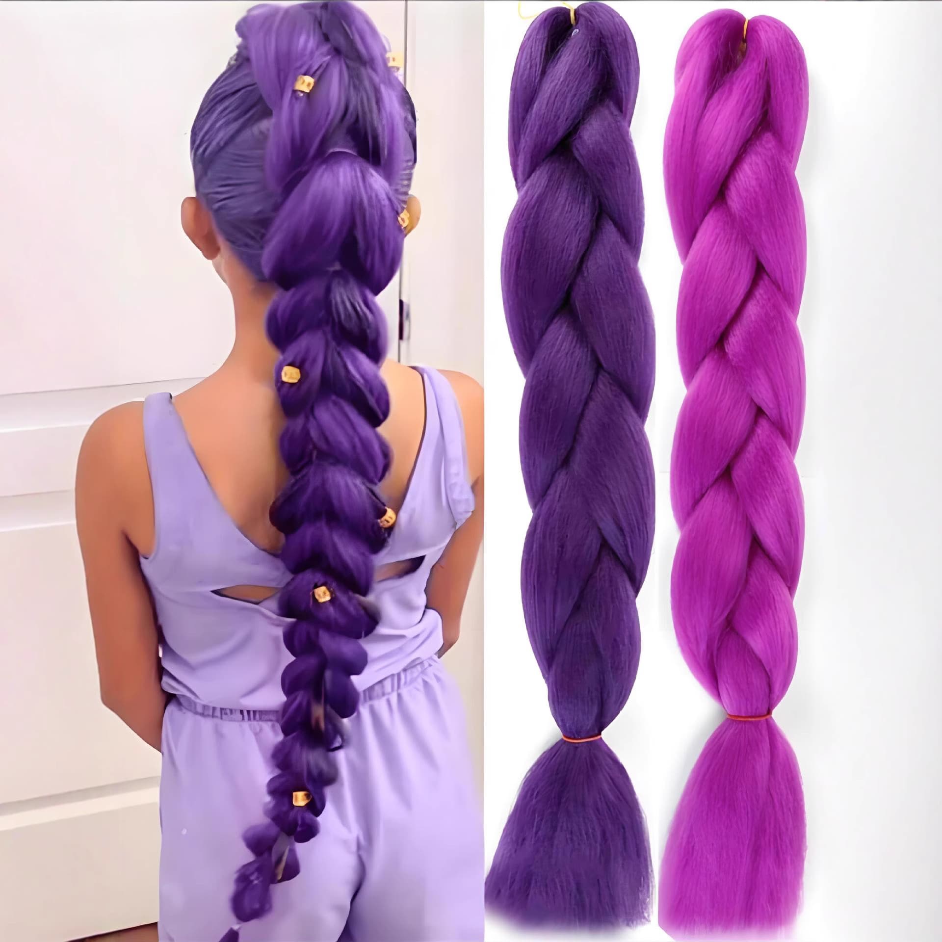 Kpop Witch Hunter Girl Group Rumi Cosplay Wig Same Style Purple Braided Boxing Braid Ponytail Braidable Fluffy Hair Extension