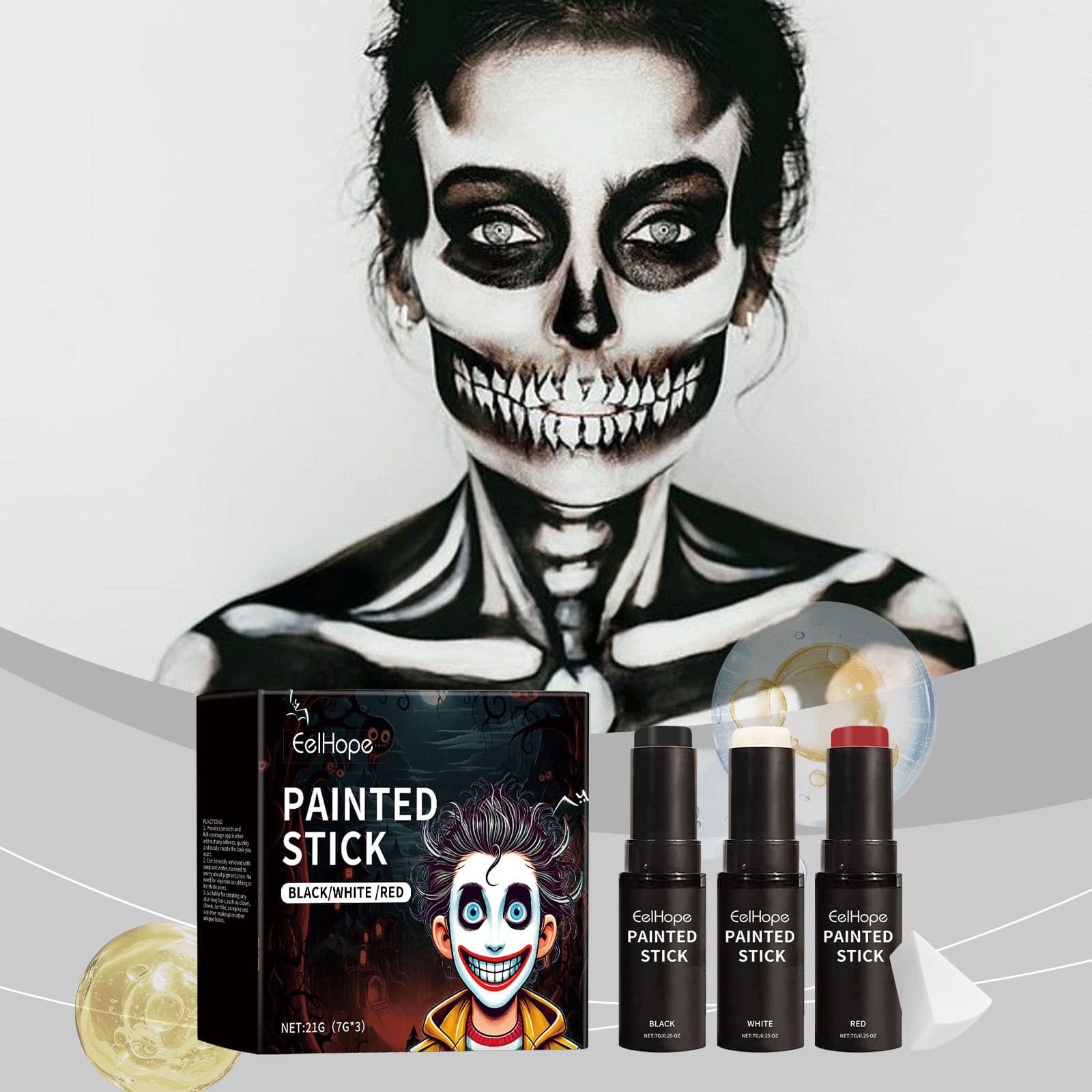 Eelhope Halloween Body Paint Stick Set Full Coverage Paint Foundation Makeup Clown Paint